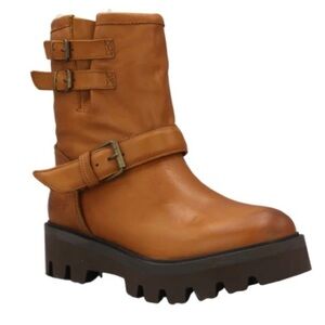 Ross & Snow Lucky Waterproof Cognac Leather Moto Ankle Boots Womens Size 6 Brown